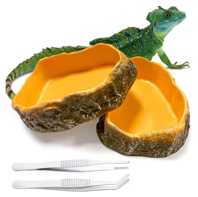 Produktbild von 2 Stück Wasserschalen für Terrarien, Reptilien-Näpfe, Trinkschalen für Gecko, Schildkröte, Schlange, Eidechse (10 x 7,5 x 2,3 cm)