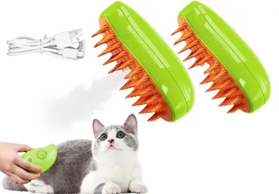 Produktbild von 2 Stück Katzenbürste mit Dampf, Dampfkatzenbürste, Katzenbürste mit Wasser, Dampfhundebürste, Katzendampfbürste für Massage, Pflege und Haarentfernung