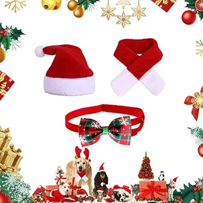 Produktbild von Kerstkostuum für Katze und Hund, 3-teilig, Hauskatzenanzug, Weihnachtspak für Haustiere