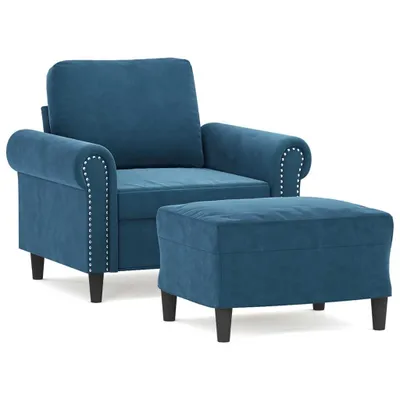 Image de Fauteuil avec repose-pied Bleu 60 cm Velours