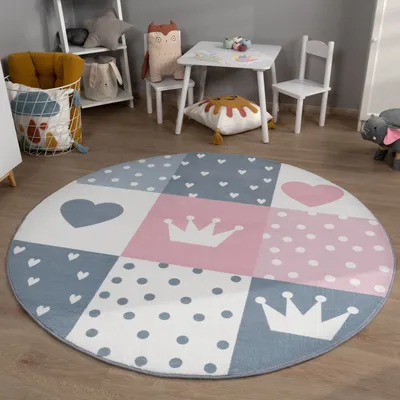 Produktbild von TT Home Kinderzimmerteppich Teppich Junge Mädchen Kinderteppich Baby Herzen Pastell Größe 160 cm Rund