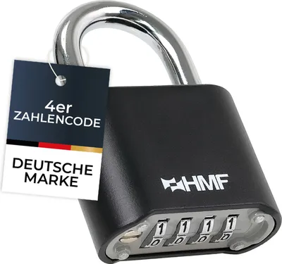 Produktbild von HMF Zahlenschloss Vorhängeschloss, robustes Schloss mit 4-stelligem Zahlencode aus Zinklegierung | 5,3 x 2,4 x 7,8 cm | Schwarz