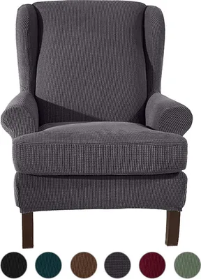 Produktbild von Stretch Ohrensesselbezug, Jacquard Sofabezüge Ohrensessel Stretch Couch Schonbezug Polyester Elasthan Möbelschutz (Dunkelgrau)
