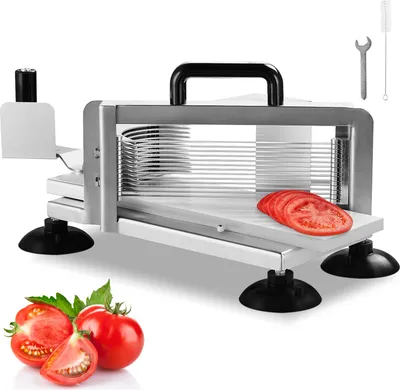 Produktbild von VEVOR Kommerzieller Tomatenschneider, 1/4 Zoll Tomatenschneider, Hochleistungs-Tomatenschneider aus Edelstahl, Manueller Gemüseschneider, zum Schneiden von Tomaten, Gurken, Bananen