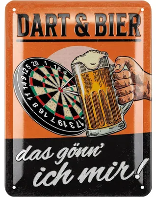 Produktbild von LANOLU Retro Blechschild Dart und Bier, Bar und Partykeller Dekoration, Irish Pub Deko, Darts Schild, Bardeko, vintage Metallschild 15x20cm
