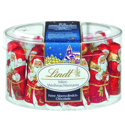 Obrázek produktu pro Lindt Mini Santas Alpská mléčná čokoláda 200g plechovka