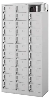 Produktbild von Schließfachschrank Spind OLIVER 33 Fächer Etikettenhalter | Wertfachschrank Umkleideschrank Metall Kleiderspind 185x90x45cm Grau