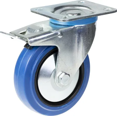 Produktbild von 125-mm-Lenk-/Bremsrolle mit blauem Elastikgummi auf Nylon-Mittelrad