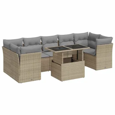 Produktbild von vidaXL 8-tlg. Garten-Sofagarnitur mit Kissen Beige Poly Rattan