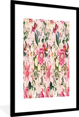 Produktbild von MuchoWow® MuchoWow® Gerahmtes Poster Blumen - Lilie - Insekten - Muster 60x90 cm - Poster mit zchwarzem Bilderrahmen - Dekoration - Wandposter Wohnzimmer - Hochwertig