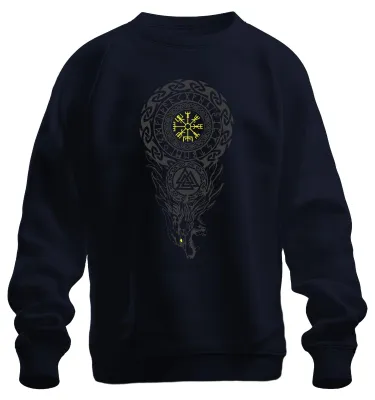 Produktbild von Wikinger Vegvísir Valknut Fenriswolf Nordisch Runen Valhalla Sweatshirt Pullover, Navy, L