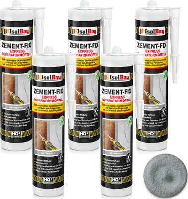 Produktbild von Isolbau Zement-Fix 5 x 300 ml Betongrau Express Reperaturmörtel - Dichtungsmasse für Fugen & Risse im Innen- & Außenbereich, Kartusche