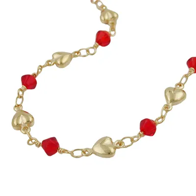 Produktbild von Kette 5mm Fantasie Herz und Glasperle rot AMD 42cm gold 5mm