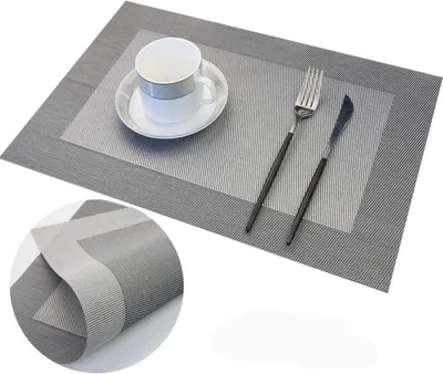 Produktbild von 8er Set Platzdeckchen, rutschfeste und abwaschbare Tischsets aus PVC, hitzebeständig (Schwarz)
