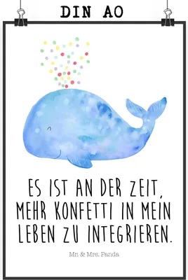 Produktbild von Mr. & Mrs. Panda Bild Wal Konfetti DIN A0 - Weiß - Geschenk, Meer, drucke, Abnehmen, Neustart, Diät, Trennung, Geburtstag, Kunstdruck, wanddeko, poster, Wandbild