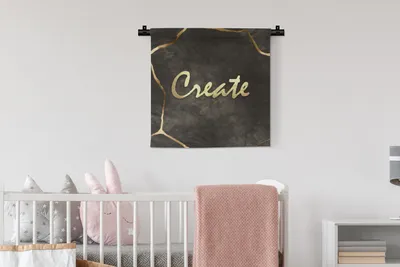 Produktbild von MuchoWow® Wandteppich Wandbehang Zitat - Kreativ - Gold - Schwarz 60x60 cm Tapisserie Dekoration Wandtuch - Dekorationen - Wand Decke