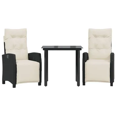Produktbild von 3-tlg. Garten-Essgruppe mit Kissen Schwarz Poly Rattan