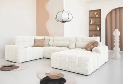 Produktbild von MIUFORM Lulu Ecksofa mit Bettfunktion und Bettkasten U-FORM LINKS – 333 x 213 cm - Beige - Sofa Schlafsofa Couch Modulsofa