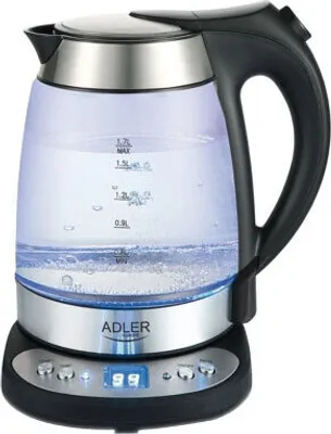 Produktbild von Adler AD 1247 Schnurloser Wasserkocher, Glasgehäuse, 1,8 l FÃ1/4llmenge, 2600 Watt, 360° Sockel, Akustiksignal, Trockengehschutz, Kalkfilter, Abschaltautomatik