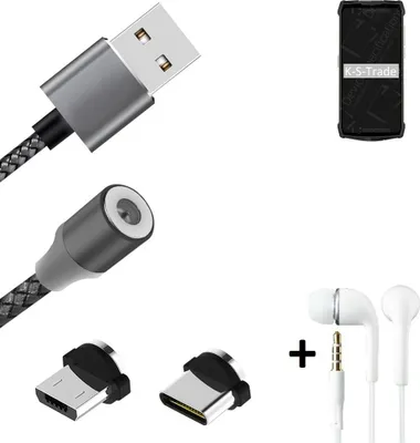 Produktbild von K-S-Trade® Hochwertiges Magnet-Lade-kabel Sync-Kabel Daten-Kabel + Kopfhörer für Ulefone Armor 13 mit USB-Typ-C-Anschluss und Micro-USB-Anschluss