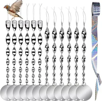 Produktbild von Famanu Vogelabwehrset 12 Windspiralen + 12 Reflektoren + 50 m Abwehrband für Balkon und Garten - Dekoration & Abwehrmittel