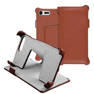 Produktbild von PhoneNatic Echt-Lederhülle kompatibel mit Sony Xperia X Compact - Leder-Case braun + Glasfolie