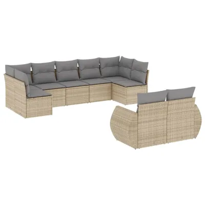 Produktbild von 9-tlg. Garten-Sofagarnitur mit Kissen Beige Poly Rattan