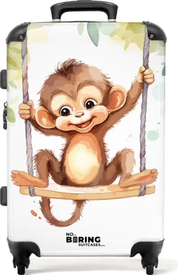 Produktbild von NoBoringSuitcases.com Koffer Mittelgroß 67x43x25 cm, Kinderkoffer Tiere: Fröhliches Affenbaby , 60L