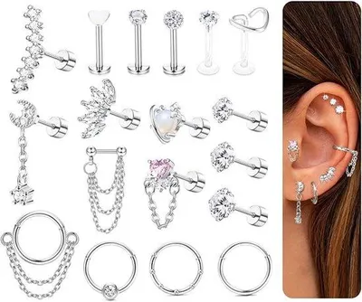 Produktbild von Famanu Helix Piercing Set mit Zirkonia - 18 Stück