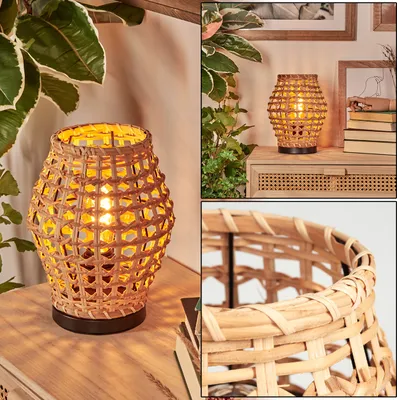 Produktbild von Argenta Tischlampe aus Metall/Rattan in Schwarz/Natur im Vintage/Boho-Design