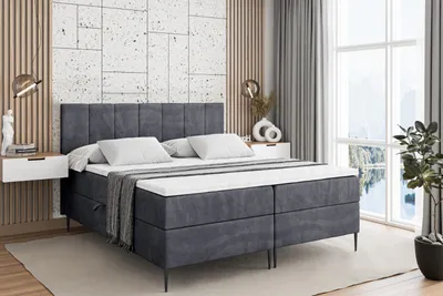 Produktbild von ALTDECOR  Boxspringbett mit Schwarz Füßen, Matratze und Lattenrost, Boxbett, Topper, Polsterbett mit Bettkasten, Bett mit Stauraum H3-Matratze, Doppelbett - MOETI-FC- 140x200 - Dunkelgrau Samt