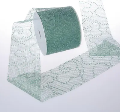 Produktbild von Sizolace Tischläufer patinagrün Spitze Vintage Flock Tischband romantisch 70mm x 25 Meter