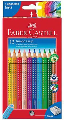 Produktbild von Faber Castell Jumbo Grip Farbstifte wasservermalbar, Namensfeld, 12 Stück im Etui