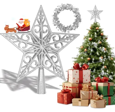Weihnachtsbaum-Sternspitze Silber 20 cm + 7,5 m Girlande