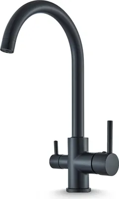 Produktbild von 3-Wege Küchenarmatur Linko mit Wasserfilter-Anschluss, Feststehender Auslauf, 360° schwenkbar, Einzelauslauf, Keramikkartusche Schwarz-Matt