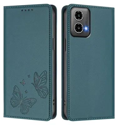 Produktbild von Lederhülle für Motorola Moto G34 / Moto G45, Schmetterling Prägung Leder Brieftasche Schutzhülle mit Ständer Grün