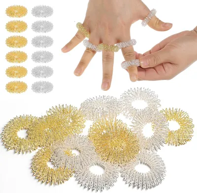 Produktbild von Akupressur Ring, 24 Stück Massageringe für Finger Fingermassagering Gold Silber Akupressurring Massage Ring Finger Massageringe Akupressur Ringe für Entspannung und Förderung der Durchblutung