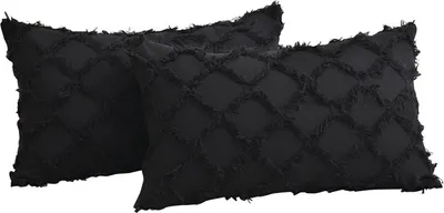 Obrázek produktu pro 2 kusy Dekorační povlaky na polštářky Bavlněná mřížka z čeho Tufted Lumbar Dekorační povlak na polštář Polštářové povlaky na polštáře na pohovku, černá 45 * 45 cm