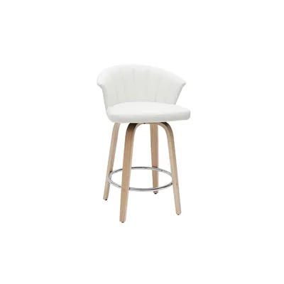 Produktbild von Miliboo - Design-Barhocker drehbar weiß und helles Holz H65 cm ALBIN