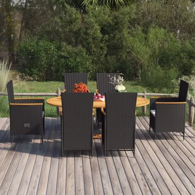 Produktbild von 7-tlg. Garten-Essgruppe Poly Rattan Schwarz , Gartenmöbel-Sets Design 2024