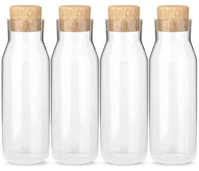 Glaskaraffen 4er-Set – 1 l Glasflaschen mit Korkdeckel, transparent