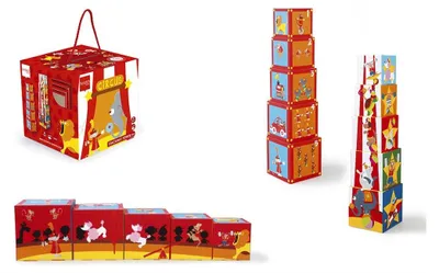 Produktbild von SCRATCH Stapelturm für Kinder, ein farbenfrohes Spielzeug im Zirkus-Design