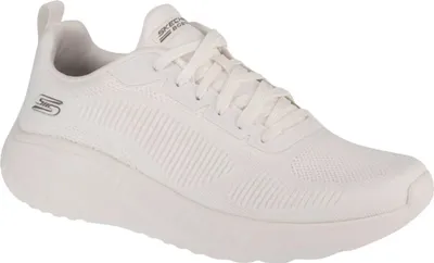 A white Skechers sneaker is shown from a side angle against a white background.