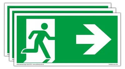 Produktbild von 3 Schilder Notausgang extra langnachleuchtend | PVC selbstklebend 297x148mm |...