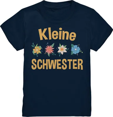 Produktbild von Kleine Schwester Shirt Blumen Kleine Schwester Geschenk – Navy / 122/128 (7-8)