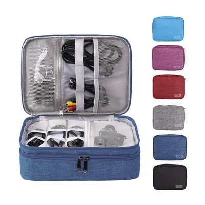 Produktbild von Kabel Organizer Tasche für Reise und Elektronik - 3 Schichten Dunkelblau - Ladekabel Aufbewahrung und Travel Organizer