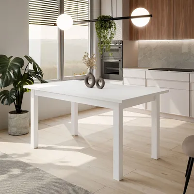 Obrázek produktu pro Rozkládací stůl ARTOS, 150-198 cm, v matné bílé barvě, s bílými nohami