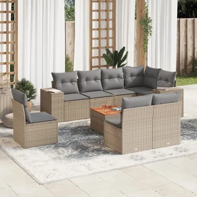 Produktbild von CLORIS 9-tlg. Garten-Sofagarnitur - mit Kissen - Beige Poly Rattan - Gartenmöbelgarnituren LL0000256794