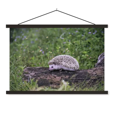 Produktbild von MuchoWow® Textilposter Igel auf Baumstumpf 150x100 cm mit schwarzem Rahmen - Schlafzimmer