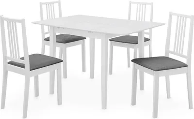 Produktbild von Essgruppe 5-teilig ausziehbar für 4 Personen, Tisch weiß MDF, Stühle Massivholz, 80-120x80x74 cm